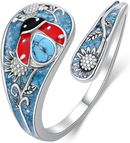 925 Sterling Silver Turquoise Spoon Rings for Women Sunflower/Tree of Life/ladybug/Dragonfly/Butterfly Vintage Antique Thumb Ring Boho Victorian Style Antique Floral Jewelry Gifts for Women in Saudi Arabia