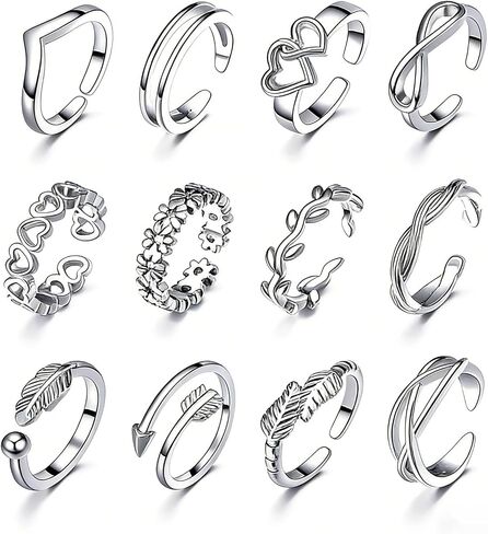 12PCS Toe Rings for Women Open Adjustable Toe Band Knuckle Ring Set Flower Arrow Knot Heart Toes Rings Trendy Stackable Summer Beach Toes Ring Surf Foot Jewelry for Women in Saudi Arabia