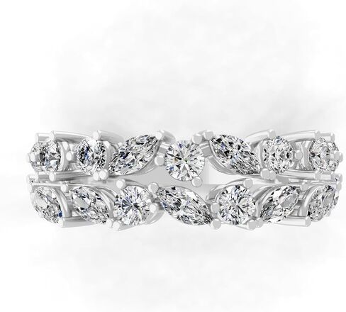 Cute Round Marquise Lab Grown Diamond 14K Gold Band Ring (HRN-000093) in Saudi Arabia