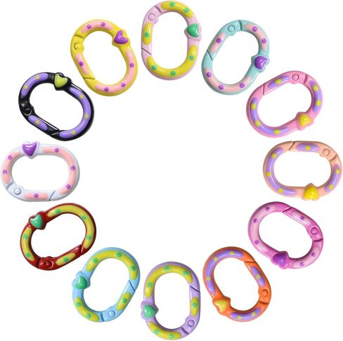 12Pcs Oval Spring Ring Clips,Mini Metal Heart Shape Keyring Purse Clip for for Bag Charms, Purse Charms, and Keychains in Saudi Arabia