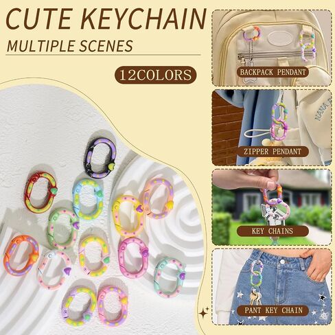 12Pcs Oval Spring Ring Clips,Mini Metal Heart Shape Keyring Purse Clip for for Bag Charms, Purse Charms, and Keychains in Saudi Arabia