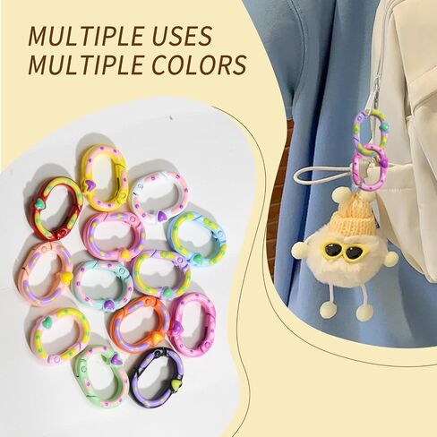 12Pcs Oval Spring Ring Clips,Mini Metal Heart Shape Keyring Purse Clip for for Bag Charms, Purse Charms, and Keychains in Saudi Arabia