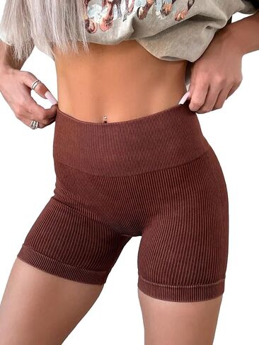 KINLONSAIR Women's High Waist Ribbed Seamless Yoga Workout Impact Shorts Athletic Legging Skinny Fit Breathable Shorts in Saudi Arabia