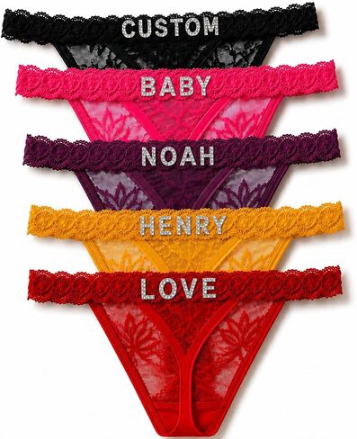 Custom Thong, Personalized Thongs with Names, Custom Underwear Soft Stretchy Fabric, Hand-Sewn Big Rhinestone Letters,Not Easy to Fall Off,Machine Washable,Birthday,Valentine's,Bachelorette Gift in Saudi Arabia