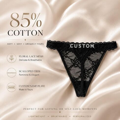 Custom Thong, Personalized Thongs with Names, Custom Underwear Soft Stretchy Fabric, Hand-Sewn Big Rhinestone Letters,Not Easy to Fall Off,Machine Washable,Birthday,Valentine's,Bachelorette Gift in Saudi Arabia