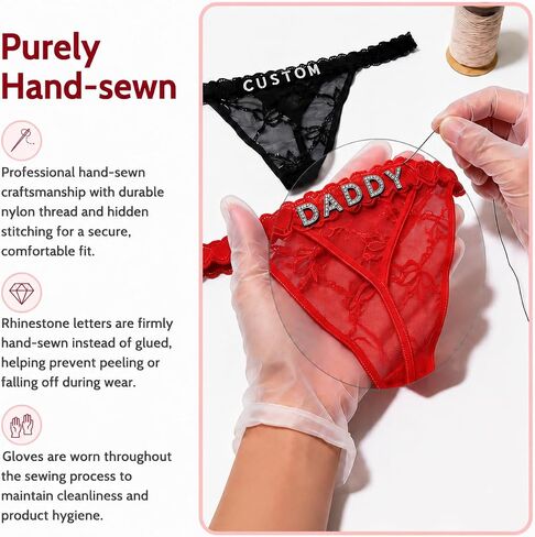 Custom Thong, Personalized Thongs with Names, Custom Underwear Soft Stretchy Fabric, Hand-Sewn Big Rhinestone Letters,Not Easy to Fall Off,Machine Washable,Birthday,Valentine's,Bachelorette Gift in Saudi Arabia