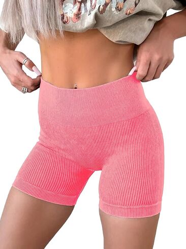 KINLONSAIR Women's High Waist Ribbed Seamless Yoga Workout Impact Shorts Athletic Legging Skinny Fit Breathable Shorts in Saudi Arabia