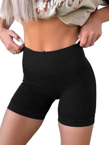 KINLONSAIR Women's High Waist Ribbed Seamless Yoga Workout Impact Shorts Athletic Legging Skinny Fit Breathable Shorts in Saudi Arabia