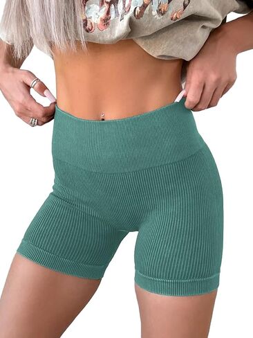 KINLONSAIR Women's High Waist Ribbed Seamless Yoga Workout Impact Shorts Athletic Legging Skinny Fit Breathable Shorts in Saudi Arabia