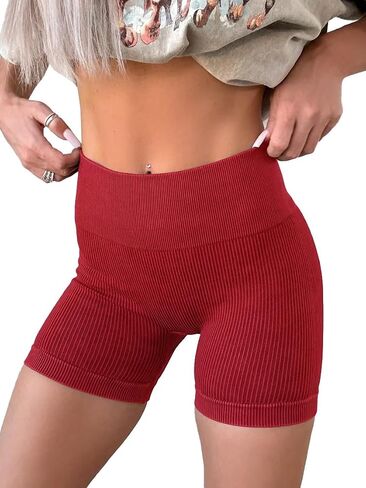 KINLONSAIR Women's High Waist Ribbed Seamless Yoga Workout Impact Shorts Athletic Legging Skinny Fit Breathable Shorts in Saudi Arabia