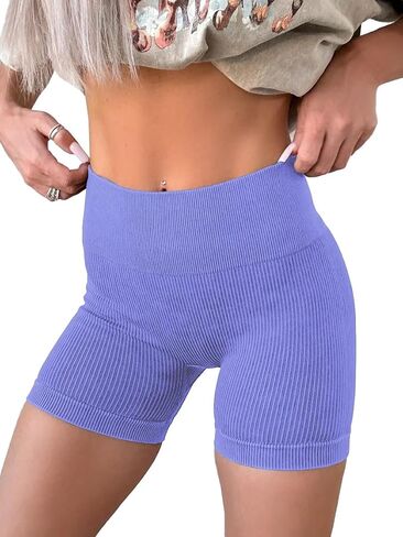 KINLONSAIR Women's High Waist Ribbed Seamless Yoga Workout Impact Shorts Athletic Legging Skinny Fit Breathable Shorts in Saudi Arabia