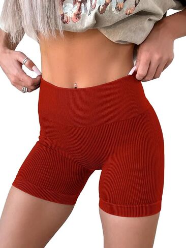 KINLONSAIR Women's High Waist Ribbed Seamless Yoga Workout Impact Shorts Athletic Legging Skinny Fit Breathable Shorts in Saudi Arabia