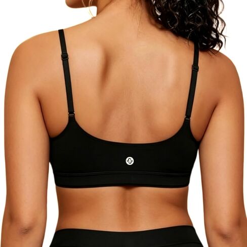 Women's Scoop Neck Sports Bra, Adjustable Thin Spaghetti Straps Padded Support Workout Tank Top for Yoga Gym in Kuwait