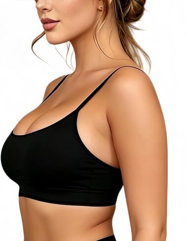 Women's Scoop Neck Sports Bra, Adjustable Thin Spaghetti Straps Padded Support Workout Tank Top for Yoga Gym in Kuwait