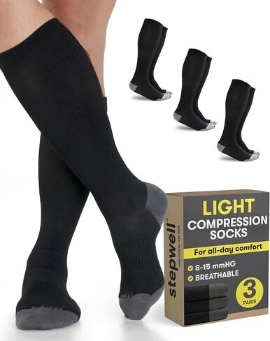 STEPWELL Bamboo Viscose Light Compression Socks for Women & Men – 3 Pairs, 8–15 mmHg Mild Compression Socks for Daily Comfort in Saudi Arabia
