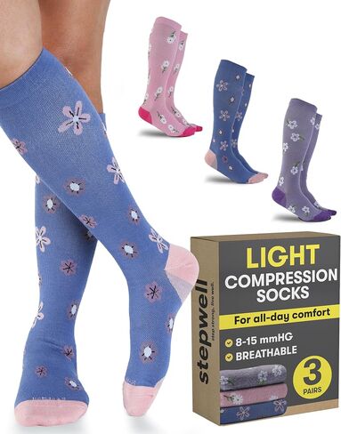 STEPWELL Bamboo Viscose Light Compression Socks for Women & Men – 3 Pairs, 8–15 mmHg Mild Compression Socks for Daily Comfort in Kuwait