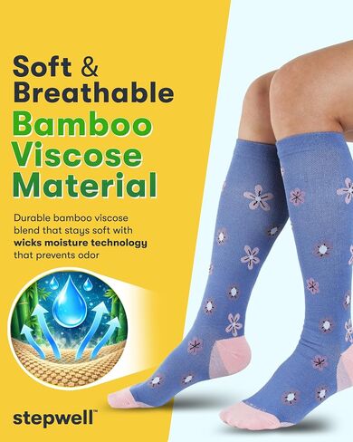 STEPWELL Bamboo Viscose Light Compression Socks for Women & Men – 3 Pairs, 8–15 mmHg Mild Compression Socks for Daily Comfort in Kuwait