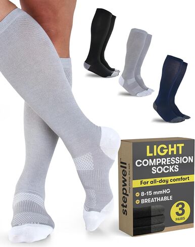 STEPWELL Bamboo Viscose Light Compression Socks for Women & Men – 3 Pairs, 8–15 mmHg Mild Compression Socks for Daily Comfort in Kuwait