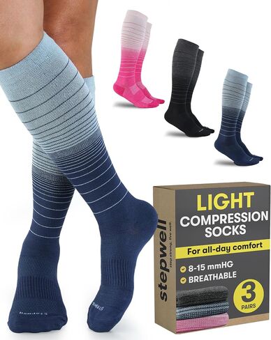 STEPWELL Bamboo Viscose Light Compression Socks for Women & Men – 3 Pairs, 8–15 mmHg Mild Compression Socks for Daily Comfort in Kuwait