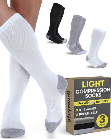 STEPWELL Bamboo Viscose Light Compression Socks for Women & Men – 3 Pairs, 8–15 mmHg Mild Compression Socks for Daily Comfort in Kuwait
