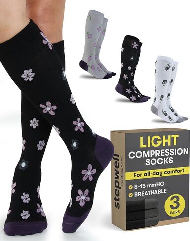 STEPWELL Bamboo Viscose Light Compression Socks for Women & Men – 3 Pairs, 8–15 mmHg Mild Compression Socks for Daily Comfort in Kuwait