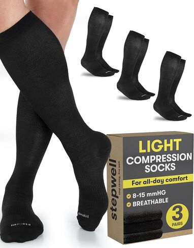 STEPWELL Bamboo Viscose Light Compression Socks for Women & Men – 3 Pairs, 8–15 mmHg Mild Compression Socks for Daily Comfort in Kuwait