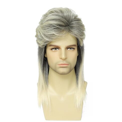 Mullet Wig for Men,80s Retro Punk Rocker Synthetic Costume Wig,Halloween Cosplay 70s 90s Theme Party Heavy Metal Fancy Dress Accessory,Light Brown in Kuwait