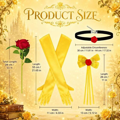 Orgoue Princess Costume Accessories for Women, Princess Accessories Set | Yellow Gloves, Choker, Hair Clip, Red Rose, Halloween Dress up, Cosplay, Birthday Party in Saudi Arabia