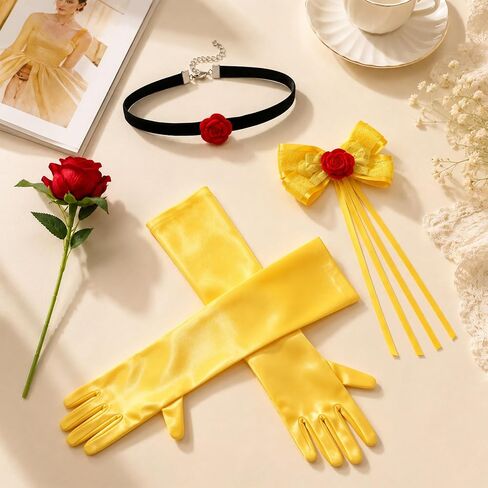 Orgoue Princess Costume Accessories for Women, Princess Accessories Set | Yellow Gloves, Choker, Hair Clip, Red Rose, Halloween Dress up, Cosplay, Birthday Party in Saudi Arabia