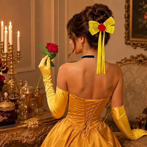 Orgoue Princess Costume Accessories for Women, Princess Accessories Set | Yellow Gloves, Choker, Hair Clip, Red Rose, Halloween Dress up, Cosplay, Birthday Party in Saudi Arabia