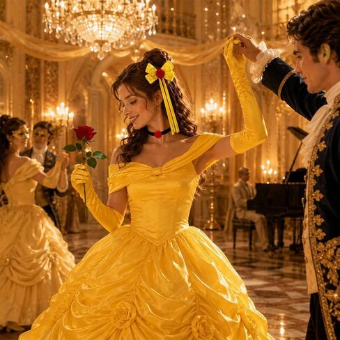 Orgoue Princess Costume Accessories for Women, Princess Accessories Set | Yellow Gloves, Choker, Hair Clip, Red Rose, Halloween Dress up, Cosplay, Birthday Party in Saudi Arabia