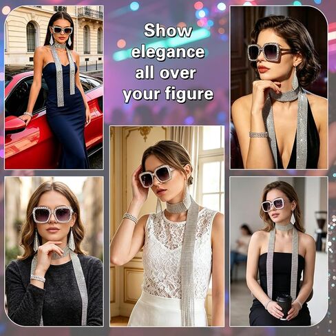 12 Pcs 70s Disco Accessories Women's Disco Costume Jewelry Set with Sequin Scarf Headband Hat Hairband Diamond Bracelet Ball Necklace Earring Glasses for Music Festival, Neon Party & Halloween in Saudi Arabia