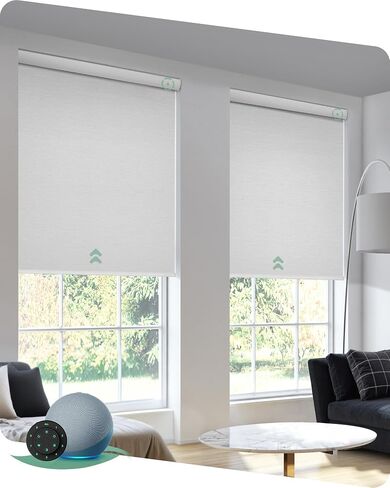Yoolax Motorized Blinds with Remote, 100% Blackout Smart Blinds for Bedroom Home Office, Automatic Roller Window Shades Work with Alexa Voice Control, with Valance (Jacquard White, 34" W x 72" H) in Saudi Arabia