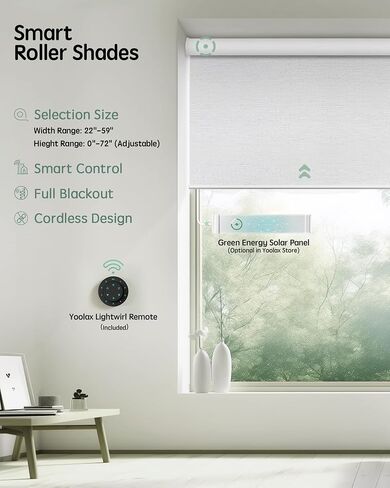 Yoolax Motorized Blinds with Remote, 100% Blackout Smart Blinds for Bedroom Home Office, Automatic Roller Window Shades Work with Alexa Voice Control, with Valance (Jacquard White, 34" W x 72" H) in Saudi Arabia