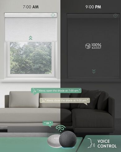Yoolax Motorized Blinds with Remote, 100% Blackout Smart Blinds for Bedroom Home Office, Automatic Roller Window Shades Work with Alexa Voice Control, with Valance (Jacquard White, 34" W x 72" H) in Saudi Arabia