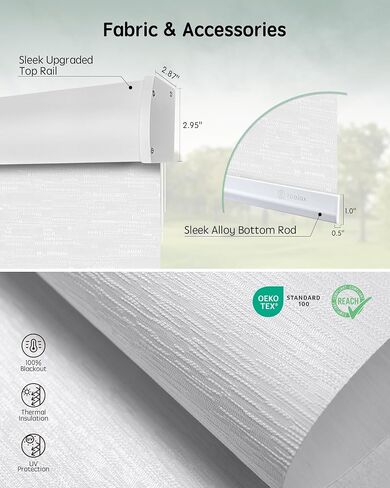Yoolax Motorized Blinds with Remote, 100% Blackout Smart Blinds for Bedroom Home Office, Automatic Roller Window Shades Work with Alexa Voice Control, with Valance (Jacquard White, 34" W x 72" H) in Saudi Arabia
