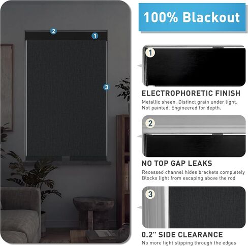Cordless Blackout Roller Shades for Windows, Thermal Insulated UV Protection Roller Blinds with Premium Polyester Fabric, Pull Down Shades for Bedroom Office Living Room,Light Gray,Custom Size in Saudi Arabia