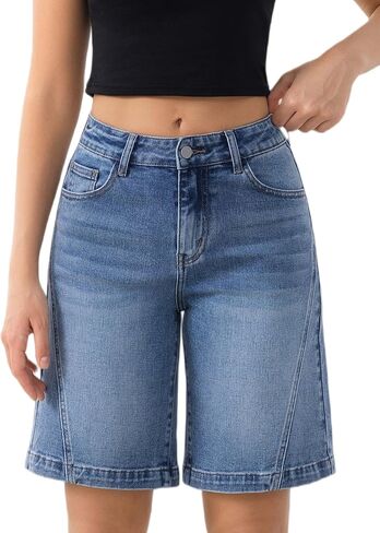 Bermuda Shorts for Women High Waisted Causal Stretch Denim Shorts Knee Length Summer Jorts in Saudi Arabia