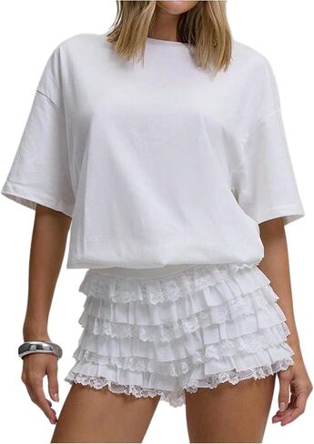 MakeMeChic Women's Floral Lace Ruffle Mini Shorts Mesh Layered Cute Y2k Bloomer Shorts in Kuwait