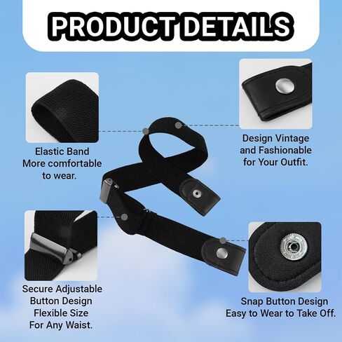 4 Pcs Invisible Side Belt No Buckle Belt for Women and Men, Black & Blue Without Buckle Elastic Stretch Adjustable Belts Loop for Pants Jeans, No Buckles Elastic Belts (2 Black, 2 Blue) in Kuwait