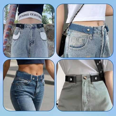 4 Pcs Invisible Side Belt No Buckle Belt for Women and Men, Black & Blue Without Buckle Elastic Stretch Adjustable Belts Loop for Pants Jeans, No Buckles Elastic Belts (2 Black, 2 Blue) in Kuwait