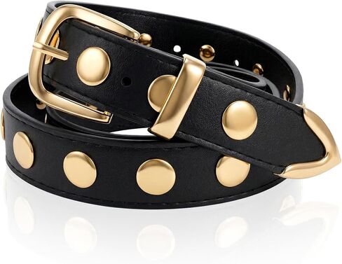 Women Leather Belt Studded Belt for Jeans Dresses Punk Grommet Belts Fashion Waist Belts for Women in Saudi Arabia