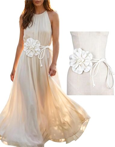 Flower Waist Belt for Dresses, Adjustable PU Leather Floral Belt for Women, Elegant Big Flower Decorative Long Tie Belt in Saudi Arabia