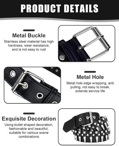 Bullet Belt and Spike Chain Set Punk Rock Y2K Belts with Bullet Pendant Fringes Multi Layer Stud Belt (Black) in Saudi Arabia
