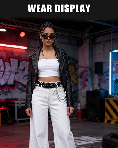 Bullet Belt and Spike Chain Set Punk Rock Y2K Belts with Bullet Pendant Fringes Multi Layer Stud Belt (Black) in Saudi Arabia