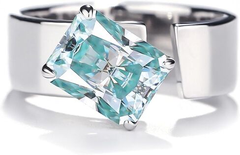 Adjustable 3 Carat 7x9mm Radiant-Cut Moissanite Ring, S925 Sterling Silver, 4 Colors (White, Light Green, Royal Blue, Green), Elegant Engagement or Statement Jewelry in Saudi Arabia