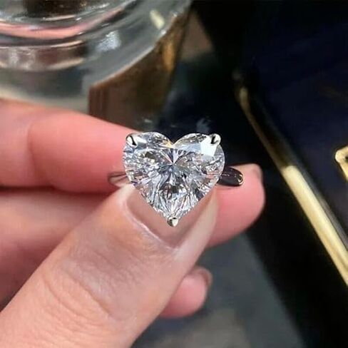Santosh Enterprises 4 Carat Heart Cut Lab Created Diamond Solitaire Engagement Ring, 14k White Gold Finish, Sterling Silver, Halo Setting, Size Standard in Kuwait