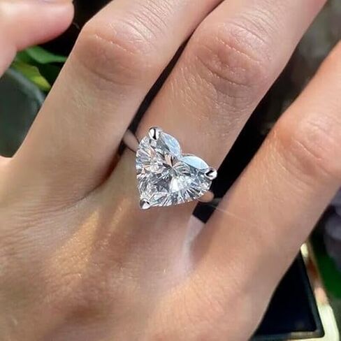 Santosh Enterprises 4 Carat Heart Cut Lab Created Diamond Solitaire Engagement Ring, 14k White Gold Finish, Sterling Silver, Halo Setting, Size Standard in Kuwait