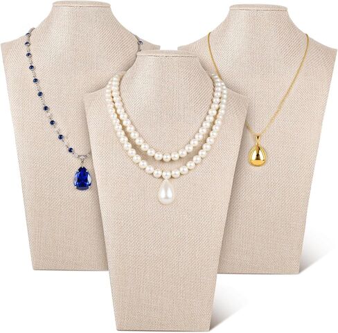 3 Pcs Linen Jewelry Display Bust Necklace Display Stand 11.42 × 6.69inch Jewelry Necklace Organizer Rack Necklaces Mannequin Holder Jewelrys Bust Displays Stands for Selling Home Store Trade Shows in Kuwait