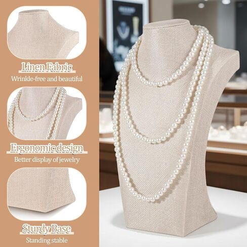 3 Pcs Linen Jewelry Display Bust Necklace Display Stand 11.42 × 6.69inch Jewelry Necklace Organizer Rack Necklaces Mannequin Holder Jewelrys Bust Displays Stands for Selling Home Store Trade Shows in Kuwait